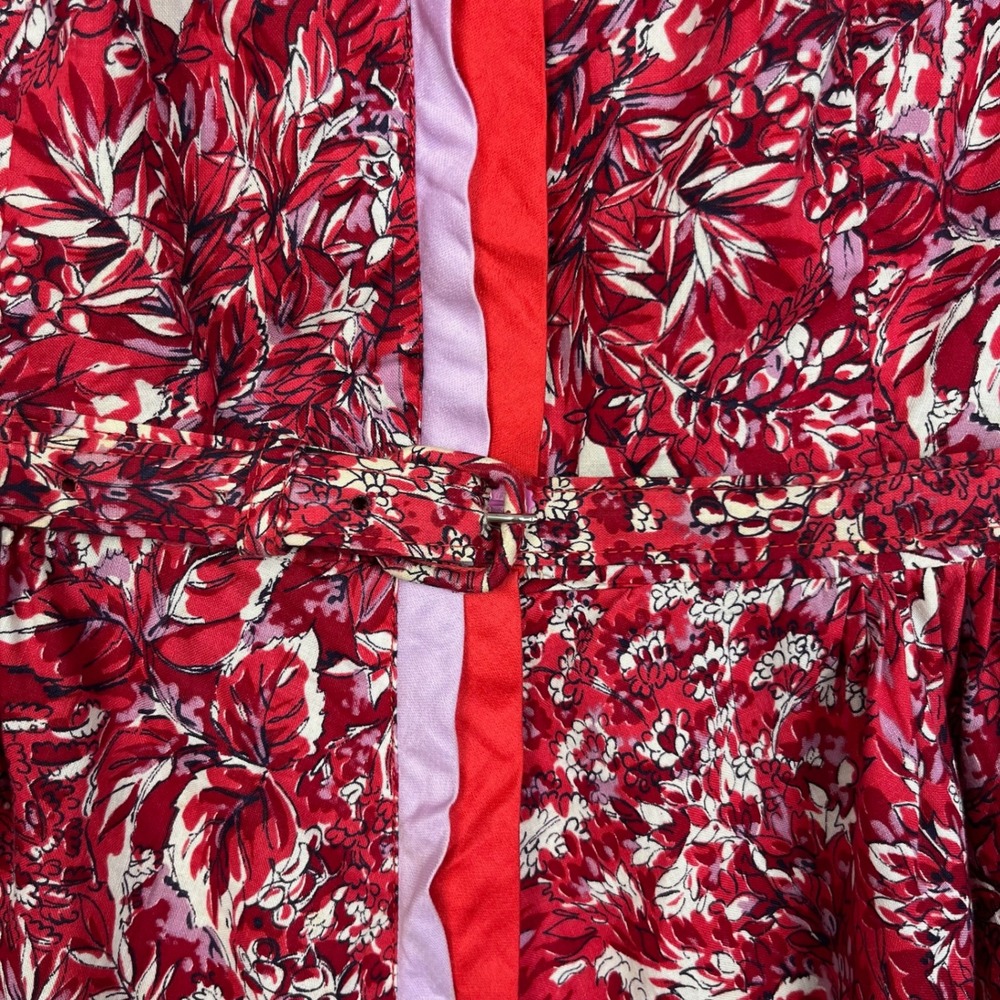 Vtg 50s 60s Kay Whitney Dress Womens XS Red Floral Fit Flare Belted - Picture 5 of 15